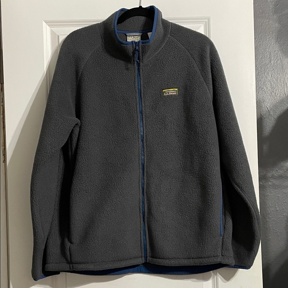 L.L.Bean Women's Full-Zip Fleece Jacket Size Large Regular Dark Gray/Blue